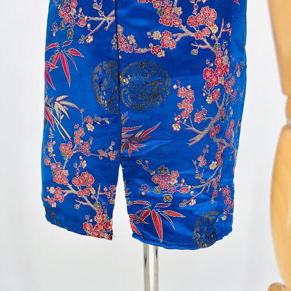 Y2K Brocade Royal Blue Asian Floral Side Slit Mini Skirt - Picture 5 of 8